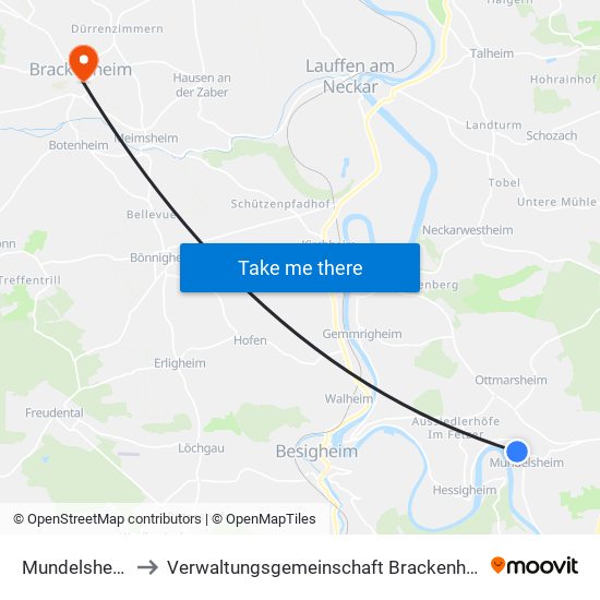 Mundelsheim to Verwaltungsgemeinschaft Brackenheim map