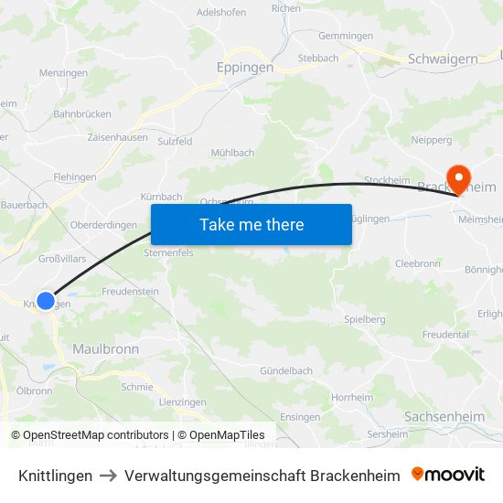 Knittlingen to Verwaltungsgemeinschaft Brackenheim map