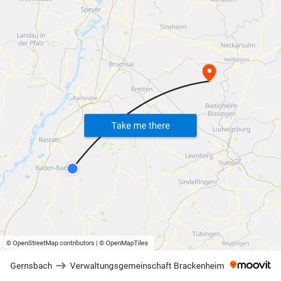 Gernsbach to Verwaltungsgemeinschaft Brackenheim map