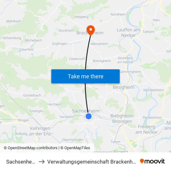 Sachsenheim to Verwaltungsgemeinschaft Brackenheim map