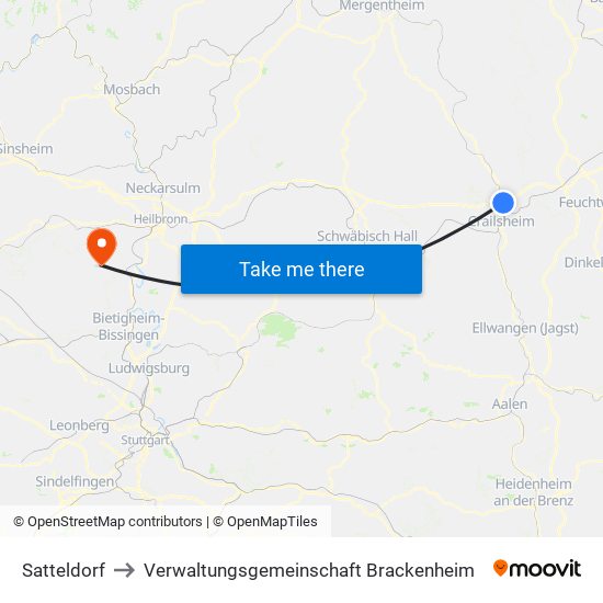 Satteldorf to Verwaltungsgemeinschaft Brackenheim map