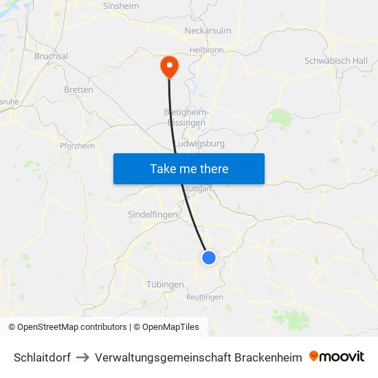 Schlaitdorf to Verwaltungsgemeinschaft Brackenheim map