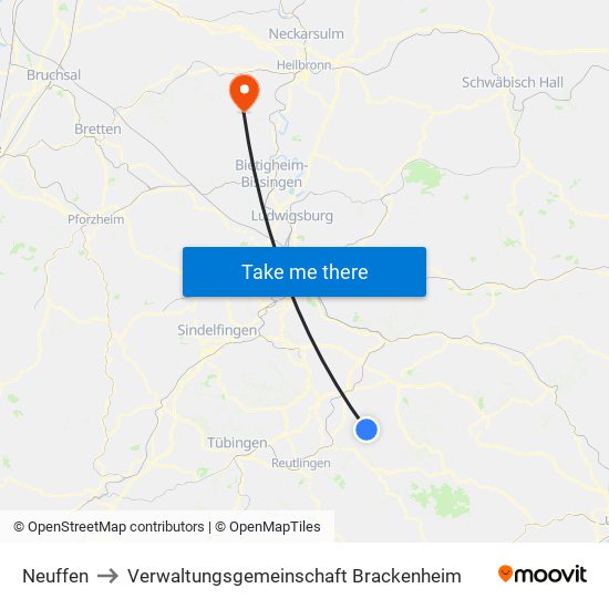 Neuffen to Verwaltungsgemeinschaft Brackenheim map