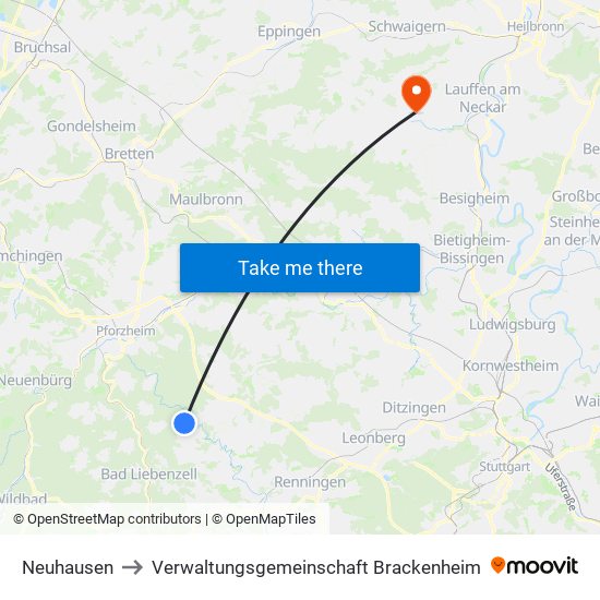 Neuhausen to Verwaltungsgemeinschaft Brackenheim map