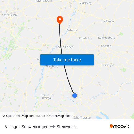 Villingen-Schwenningen to Steinweiler map