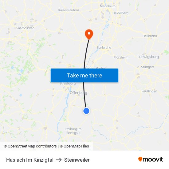 Haslach Im Kinzigtal to Steinweiler map