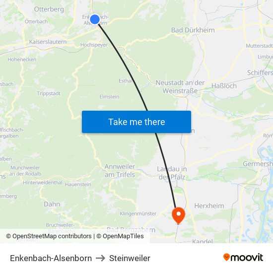 Enkenbach-Alsenborn to Steinweiler map