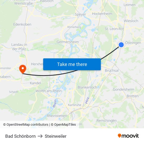 Bad Schönborn to Steinweiler map