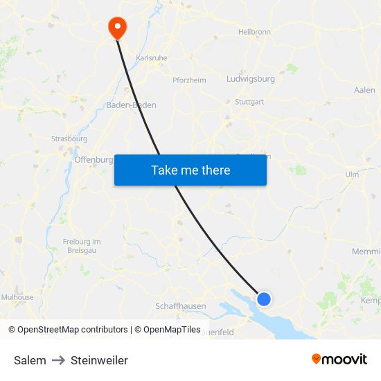Salem to Steinweiler map