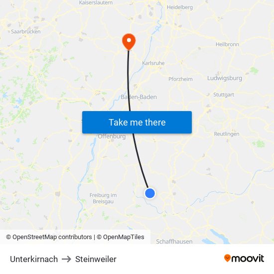 Unterkirnach to Steinweiler map