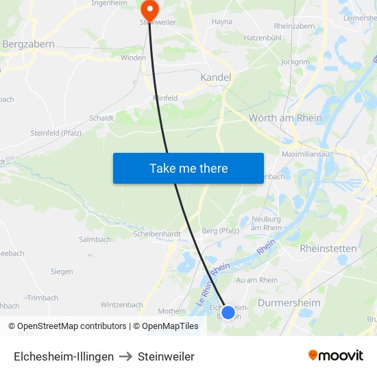 Elchesheim-Illingen to Steinweiler map