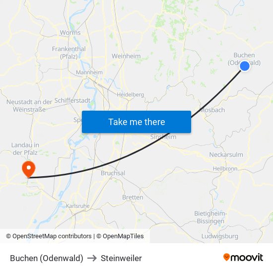 Buchen (Odenwald) to Steinweiler map