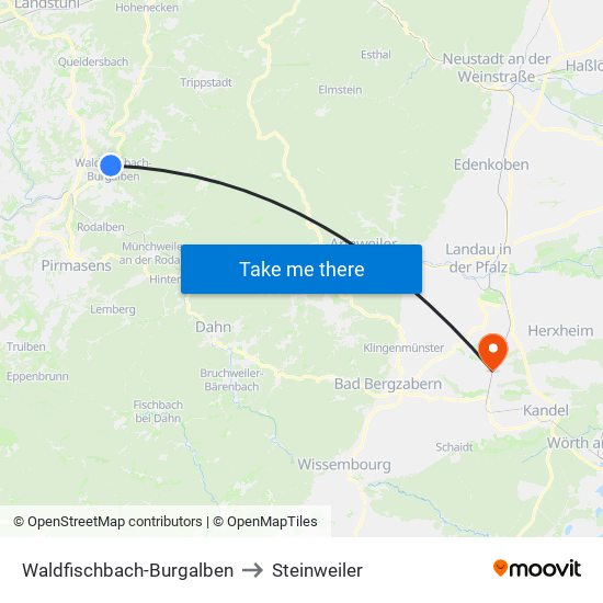 Waldfischbach-Burgalben to Steinweiler map