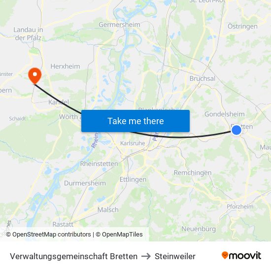 Verwaltungsgemeinschaft Bretten to Steinweiler map