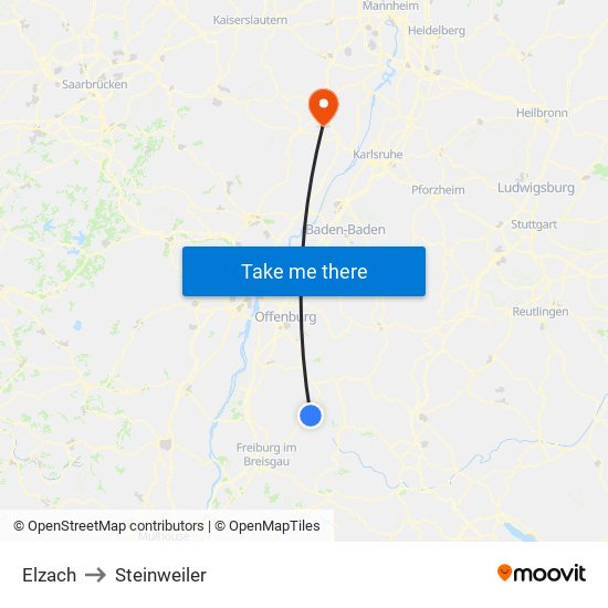 Elzach to Steinweiler map