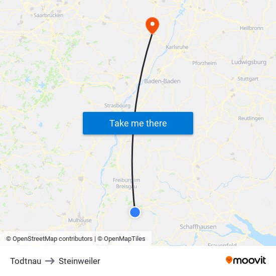 Todtnau to Steinweiler map