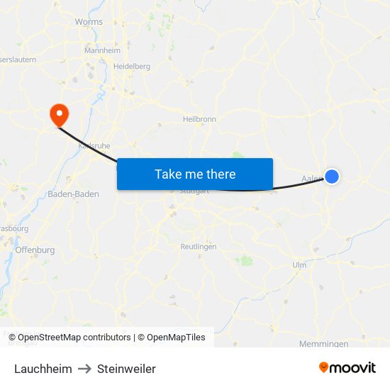 Lauchheim to Steinweiler map