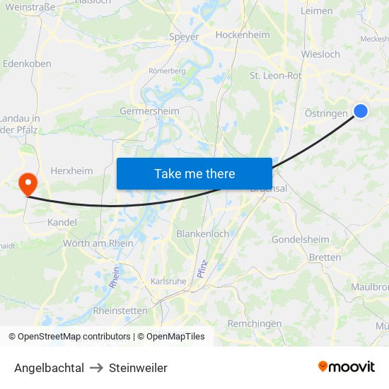 Angelbachtal to Steinweiler map