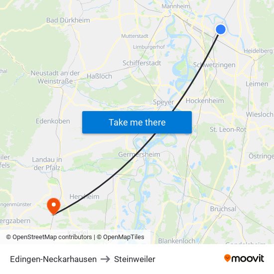 Edingen-Neckarhausen to Steinweiler map