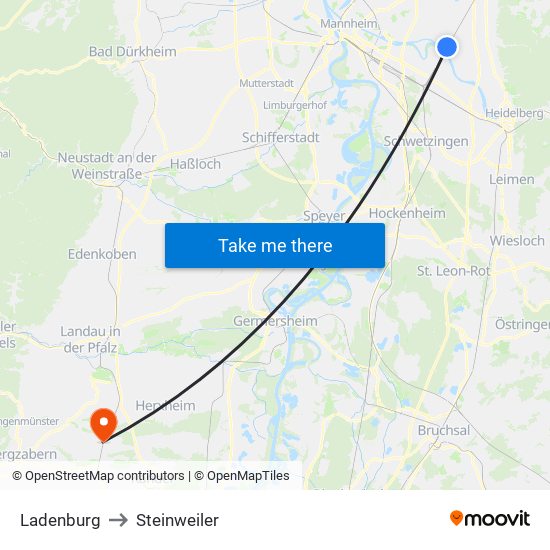 Ladenburg to Steinweiler map