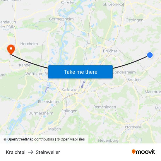 Kraichtal to Steinweiler map