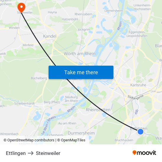 Ettlingen to Steinweiler map