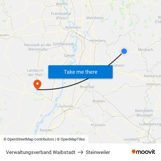 Verwaltungsverband Waibstadt to Steinweiler map