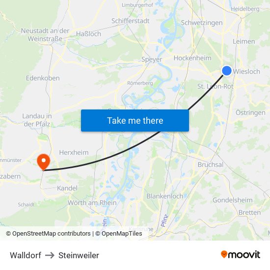 Walldorf to Steinweiler map