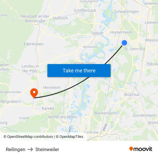 Reilingen to Steinweiler map