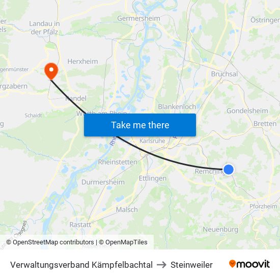 Verwaltungsverband Kämpfelbachtal to Steinweiler map