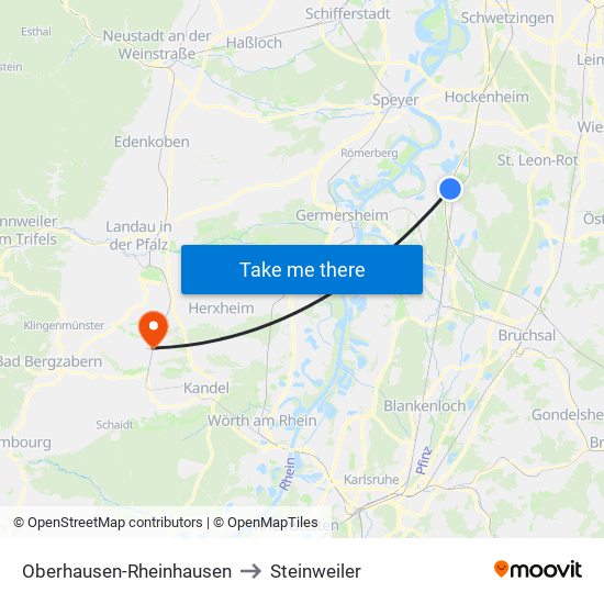 Oberhausen-Rheinhausen to Steinweiler map