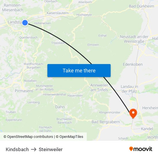 Kindsbach to Steinweiler map