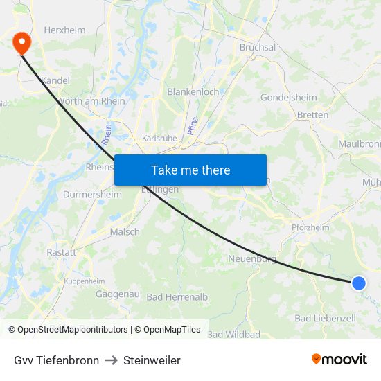 Gvv Tiefenbronn to Steinweiler map