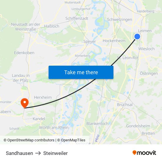 Sandhausen to Steinweiler map