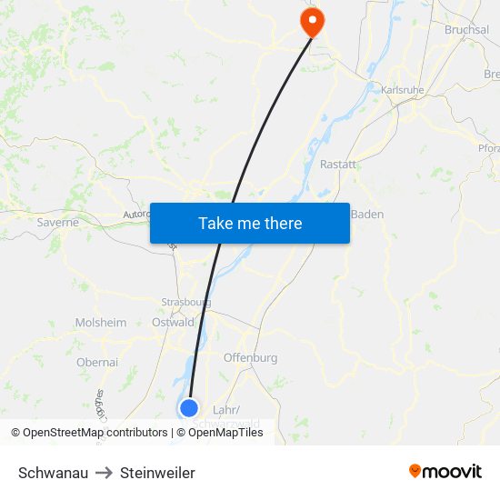 Schwanau to Steinweiler map