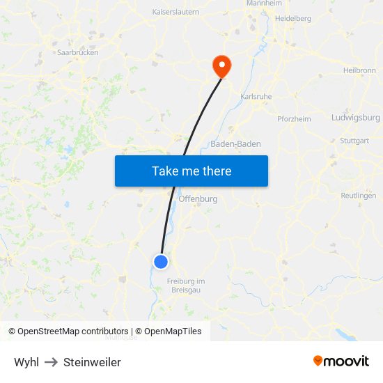 Wyhl to Steinweiler map