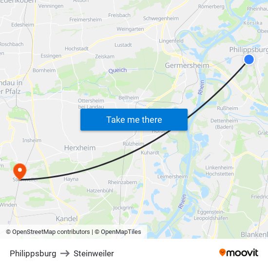 Philippsburg to Steinweiler map
