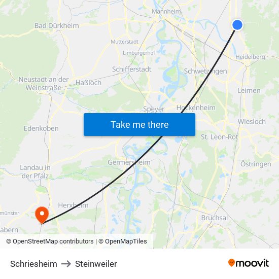 Schriesheim to Steinweiler map