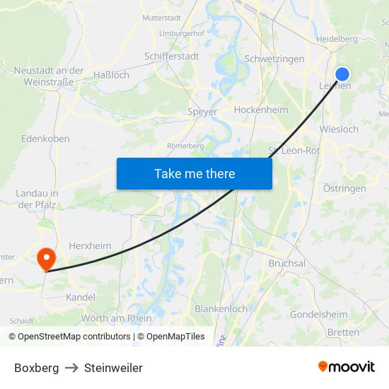 Boxberg to Steinweiler map