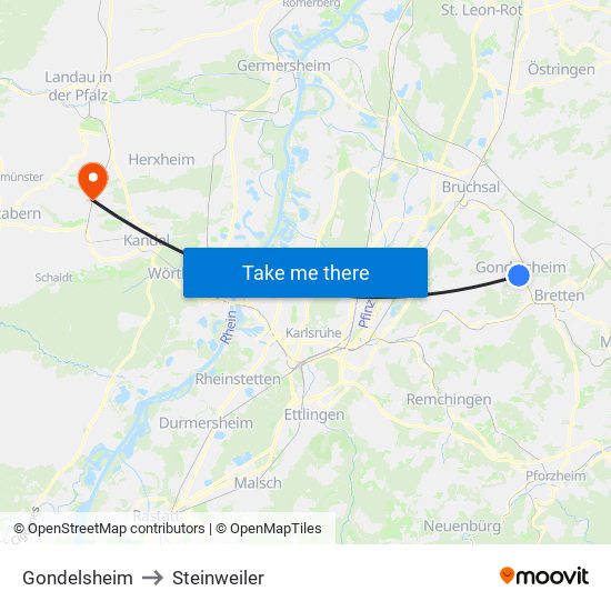 Gondelsheim to Steinweiler map