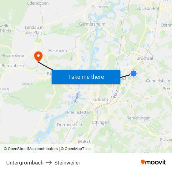 Untergrombach to Steinweiler map