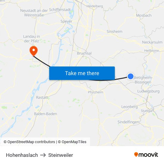 Hohenhaslach to Steinweiler map