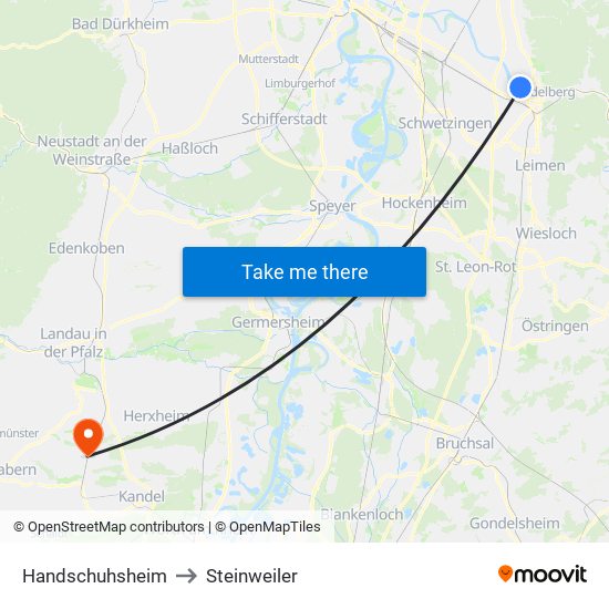 Handschuhsheim to Steinweiler map