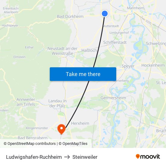 Ludwigshafen-Ruchheim to Steinweiler map