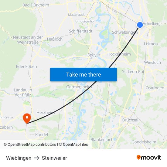 Wieblingen to Steinweiler map