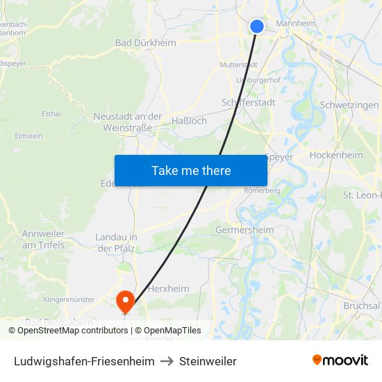 Ludwigshafen-Friesenheim to Steinweiler map