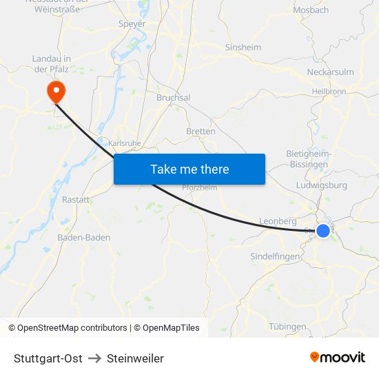 Stuttgart-Ost to Steinweiler map