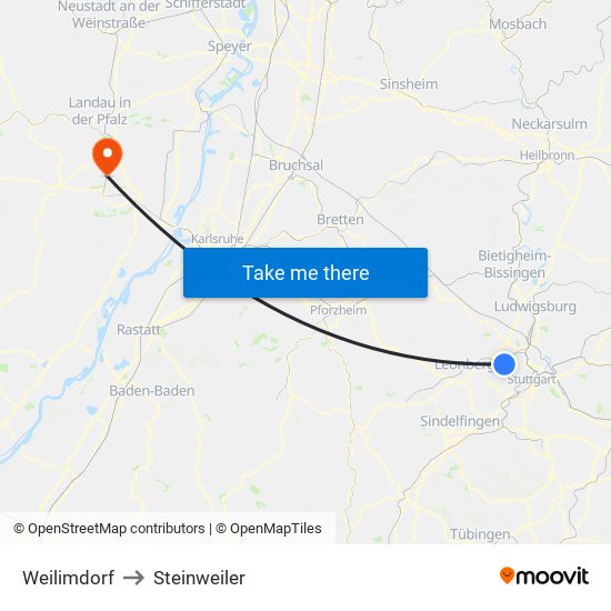 Weilimdorf to Steinweiler map