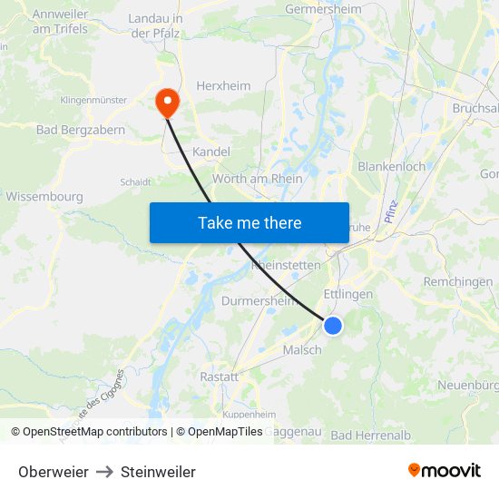 Oberweier to Steinweiler map