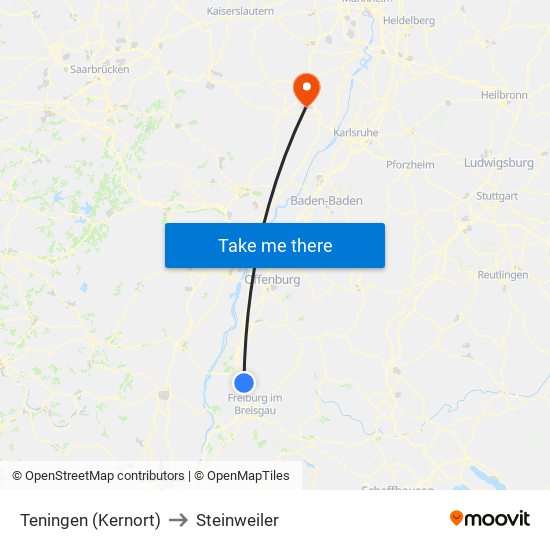 Teningen (Kernort) to Steinweiler map